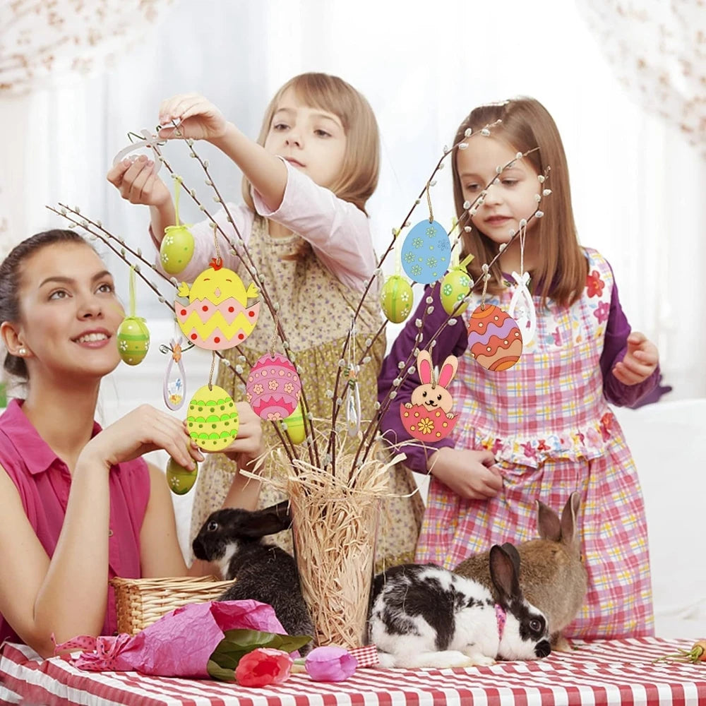 Wooden Rabbit Pendants for Creative Egg Hanging Ornament