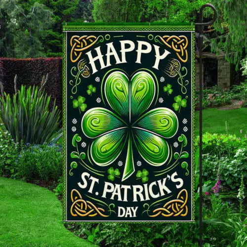 Happy St. Patrick’s Day Shamrock Irish Flag Garden Flag