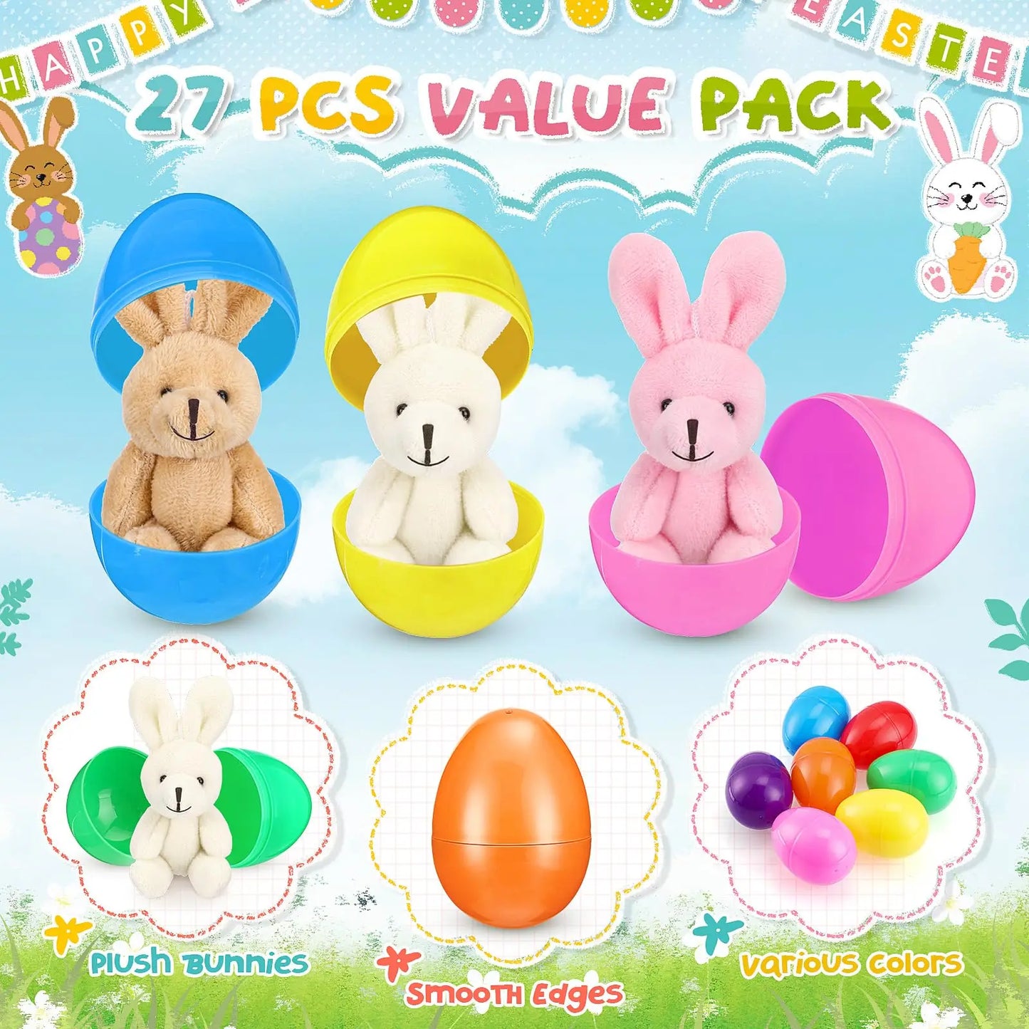 Easter Eggs Prefilled Stuffed Animals for Egg Hunt