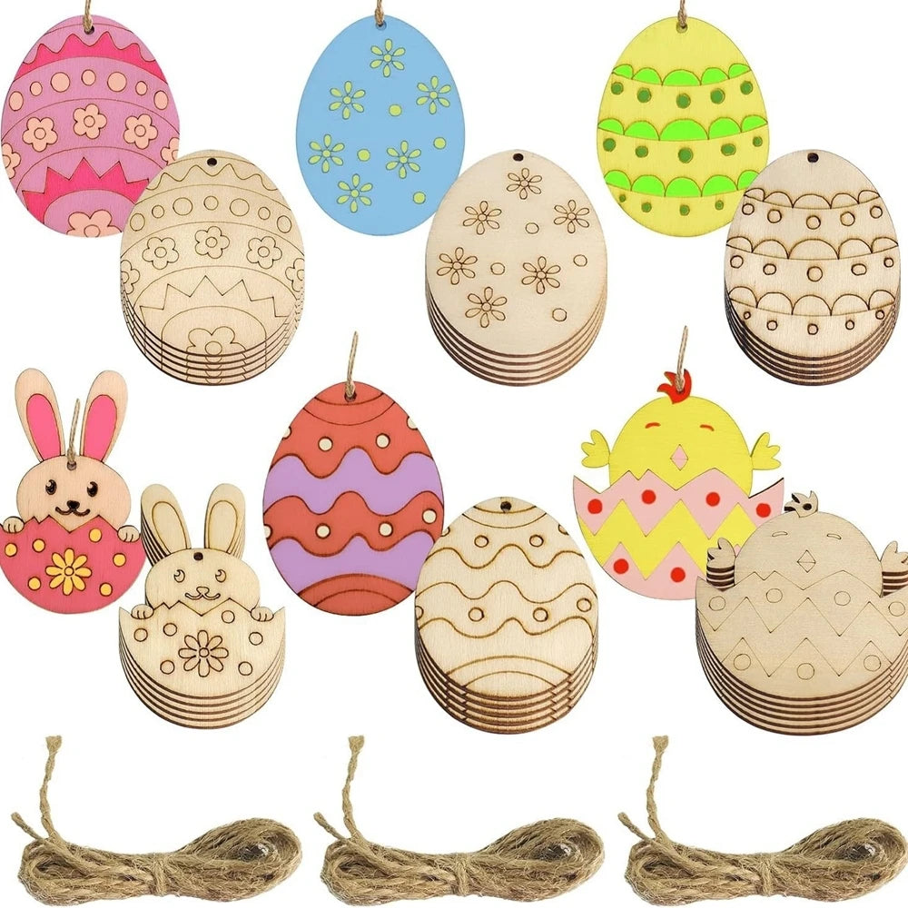 Wooden Rabbit Pendants for Creative Egg Hanging Ornament