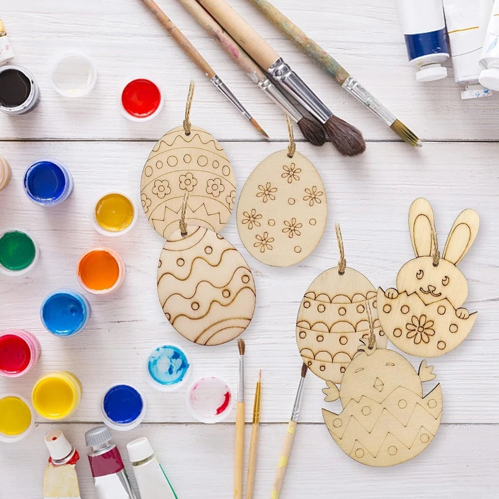 Wooden Rabbit Pendants for Creative Egg Hanging Ornament