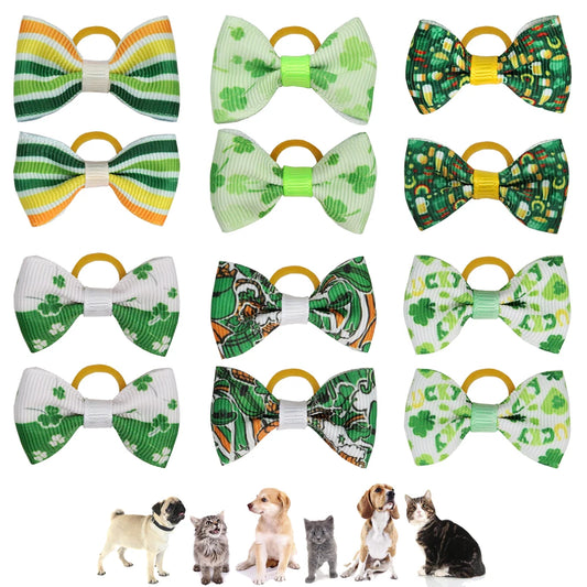 ST Patricks Day Pet Dog Hair Bows Rubber Bands