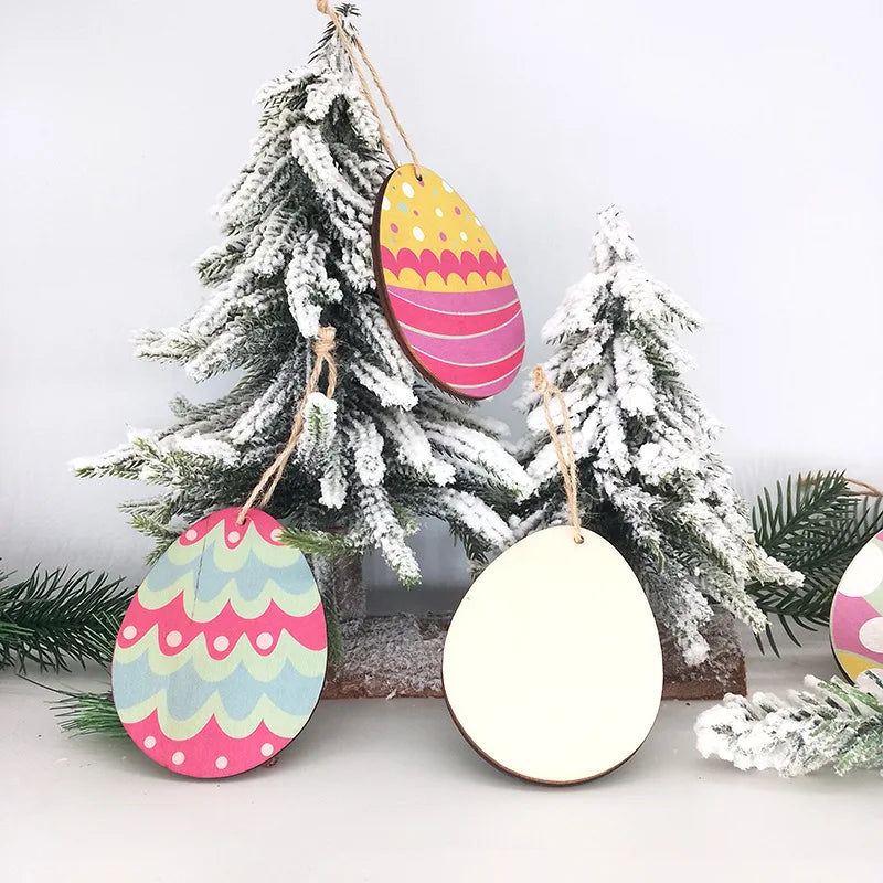 Wooden Rabbit Pendants for Creative Egg Hanging Ornament