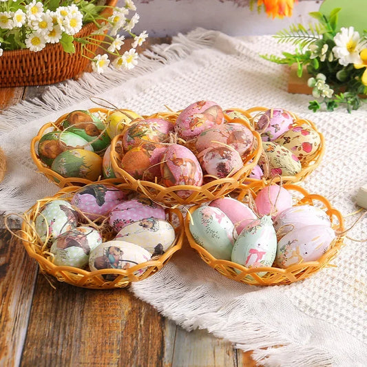 Easter Day Colorful Egg Hanging Pendants Weaving Basket