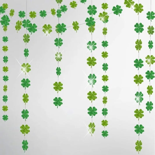 Glitter Shamrock Clover Garland for St Patricks Day Decor