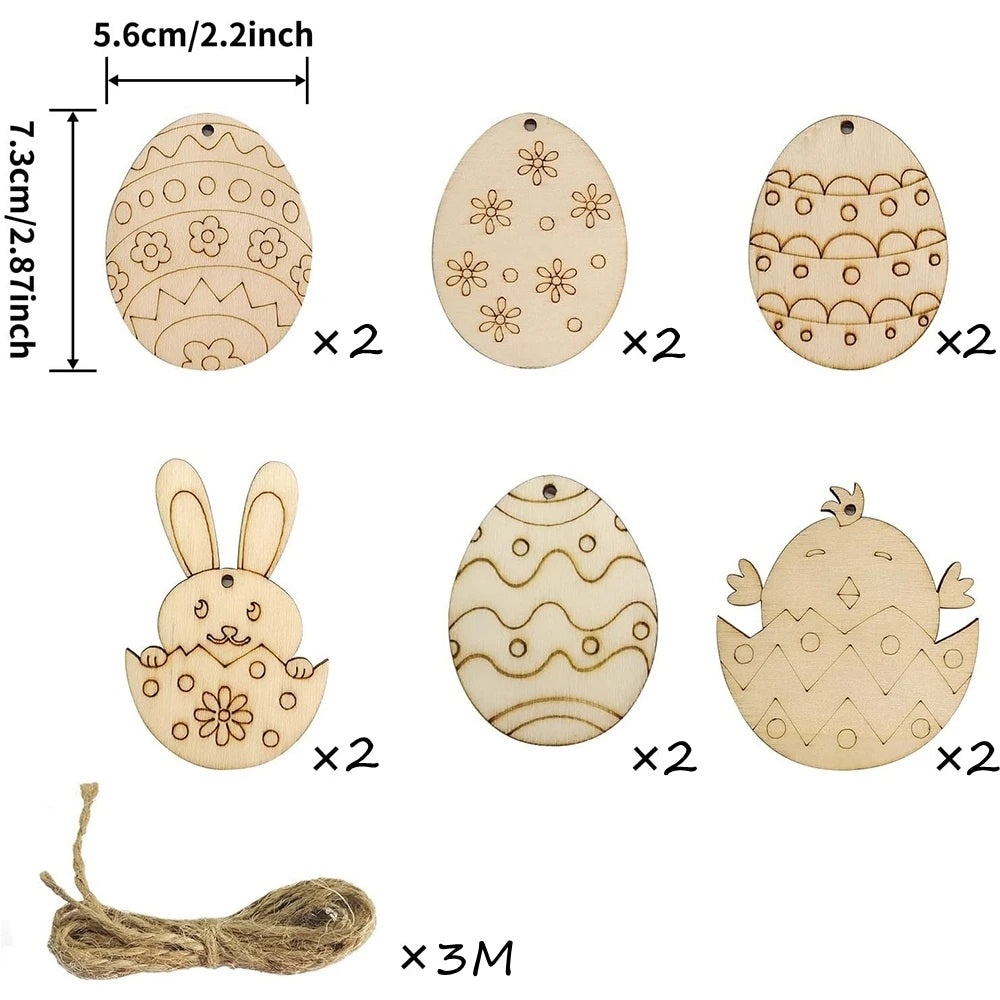 Wooden Rabbit Pendants for Creative Egg Hanging Ornament